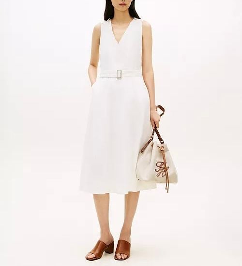 Nwt Tommy Hilfiger Sleeveless Linen-Blend Belted V-Neck Wrap Midi Dress Xs